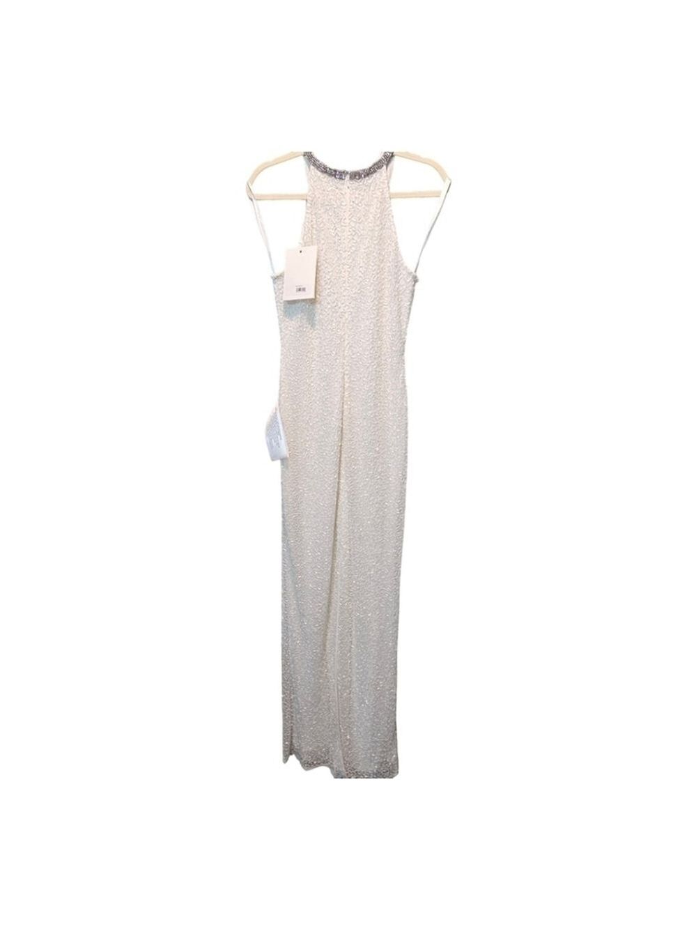Mac Duggal Beaded Sleeveless High Neck Column Gown in White Size 8 - Picture 5 of 12